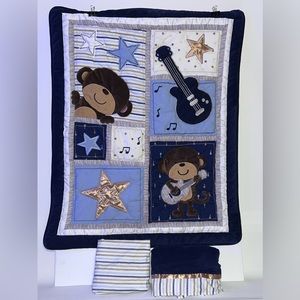 Carters monkey rock star 3 piece crib bedding new